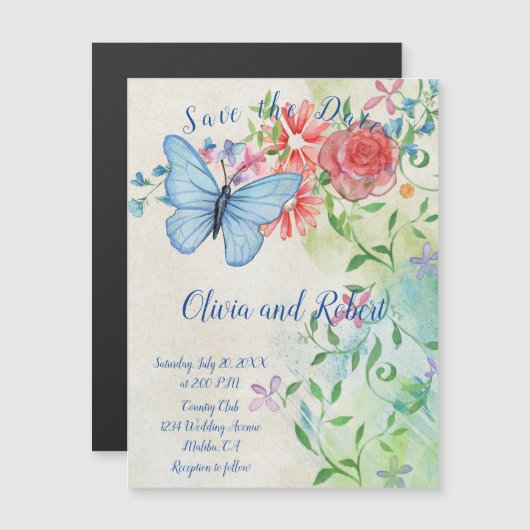 Waterverf vlinder en rode roos Magnet (Voorkant / Achterkant)