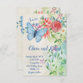 Waterverf vlinder en rode rozenroos Platte Kaart (Voorkant / Achterkant)