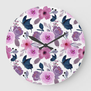 Waterverf vlinder en roze bloemen grote klok