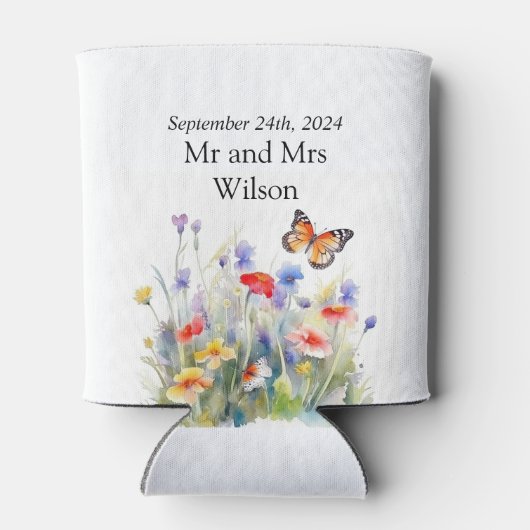 Waterverf Vlinder en Wildbloemen Bruiloft Blikjeskoeler (Achterkant)