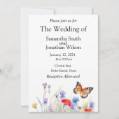 Waterverf Vlinder en Wildbloemen Bruiloft Kaart (Voorkant)