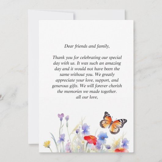 Waterverf Vlinder en Wildflower Dank u kaart (Achterkant)