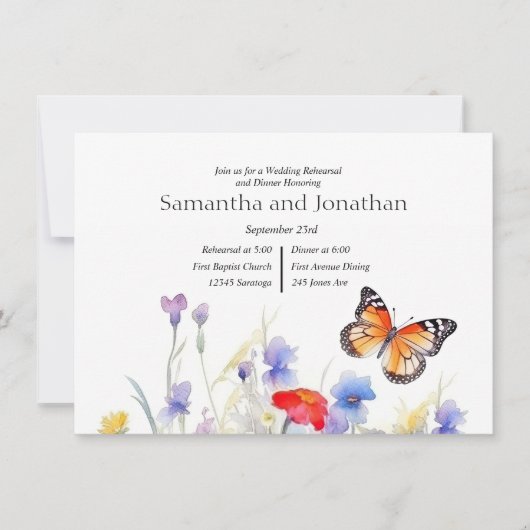 Waterverf Vlinder en Wildflower Repetitie Kaart (Voorkant)