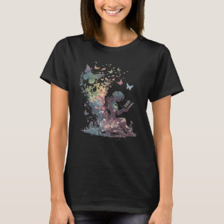 Waterverf Vlinder Fee Leest Boek Bibliotheek T-shirt