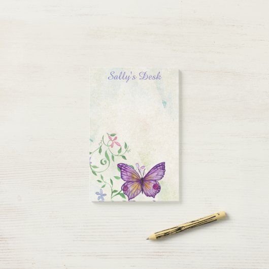   Waterverf Vlinder gepersonaliseerd Post-it® Notes (Op bureau)