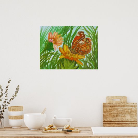 waterverf vlinder in de tuin poster (Keuken)