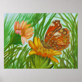 waterverf vlinder in de tuin poster