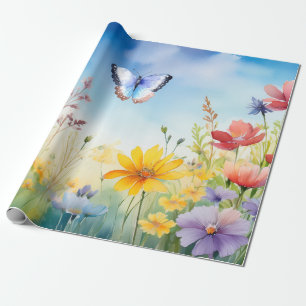  Waterverf vlinder in de vlindertuin Cadeaupapier
