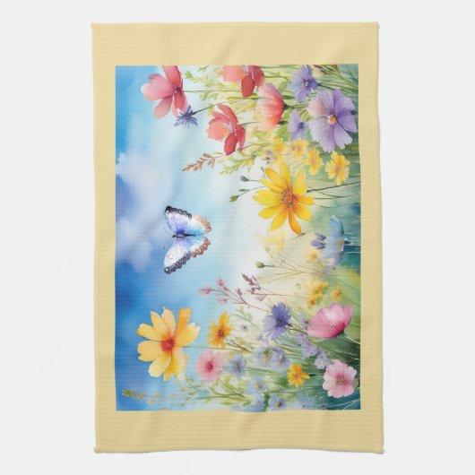  Waterverf vlinder in de vlindertuin Theedoek (Verticaal)