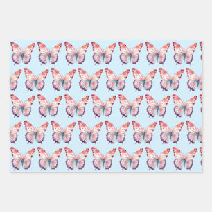Waterverf vlinder in roze Paarse en blauw Inpakpapier Vel