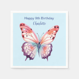 Waterverf vlinder in roze Paarse en blauw Servet
