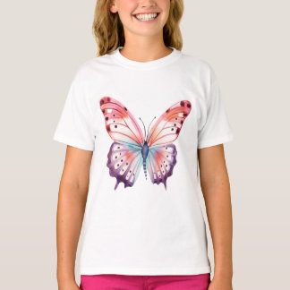 Waterverf vlinder in roze Paarse en blauw T-shirt
