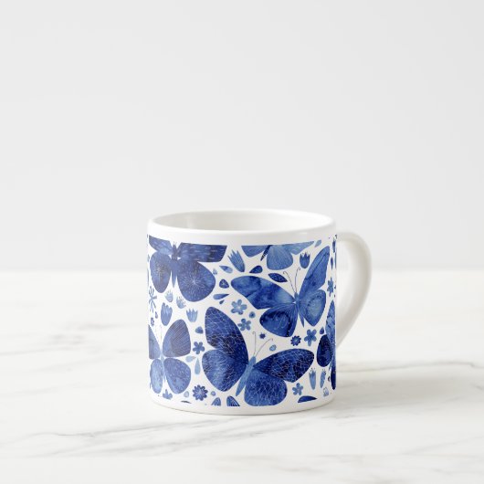 Waterverf vlinder Indigoblauw Espresso Kop (Voorkant rechts)