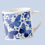 Waterverf vlinder Indigoblauw Espresso Kop<br><div class="desc">Indigoblauw en wit modern waterverf vlinderschilderij.</div>
