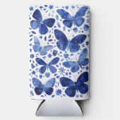 Waterverf vlinder Indigoblauw Seltzer Blikjeskoeler (Voorkant)