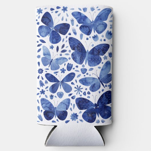 Waterverf vlinder Indigoblauw Seltzer Blikjeskoeler (Voorkant)