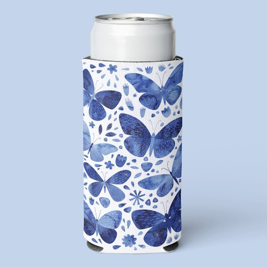 Waterverf vlinder Indigoblauw Seltzer Blikjeskoeler