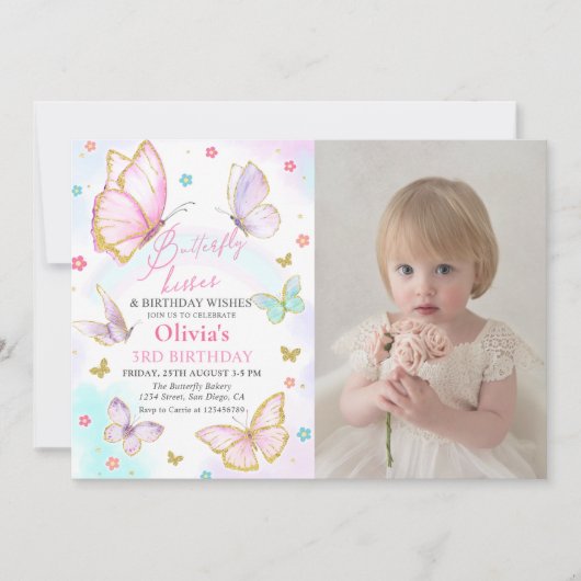 Waterverf vlinder kussen en verjaardagswensen kaart (Voorkant)