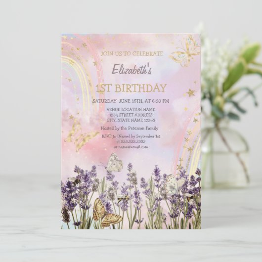 Waterverf Vlinder Lavander Verjaardag Kaart (Staand voorkant)