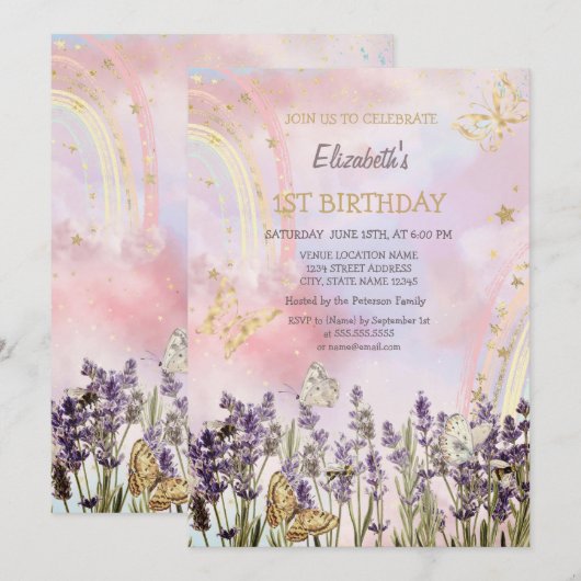 Waterverf Vlinder Lavander Verjaardag Kaart (Voorkant / Achterkant)