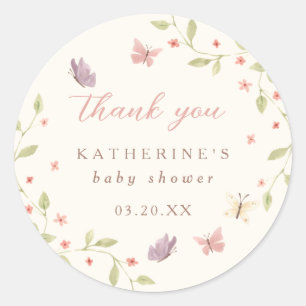 Waterverf vlinder meisje Baby shower dank u Ronde Sticker