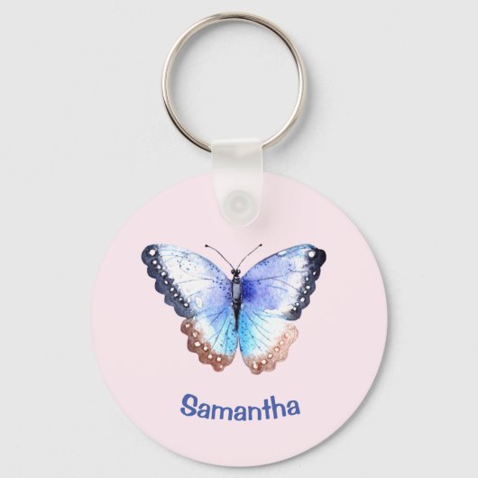  Waterverf Vlinder met Naam Telefoonnummer Sleutelhanger (Voorkant)