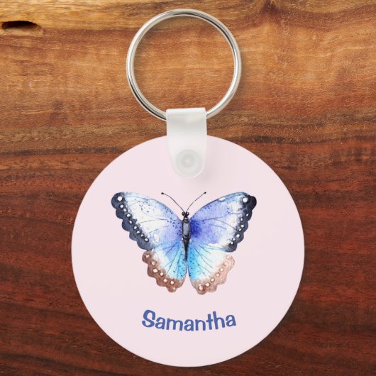  Waterverf Vlinder met Naam Telefoonnummer Sleutelhanger (Voorkant)