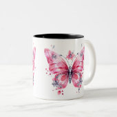 Waterverf vlinder Mok, roze Natuur geïnspireerd Tweekleurige Koffiemok (Voorkant rechts)