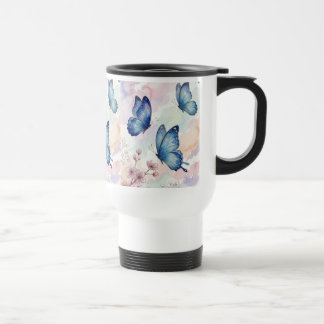 Waterverf Vlinder Mok | Zachte Blauwe Bloemkunst