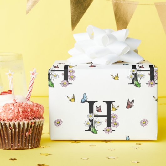 Waterverf Vlinder Monogram Letter H    Cadeaupapier (Verjaardagsfeest)