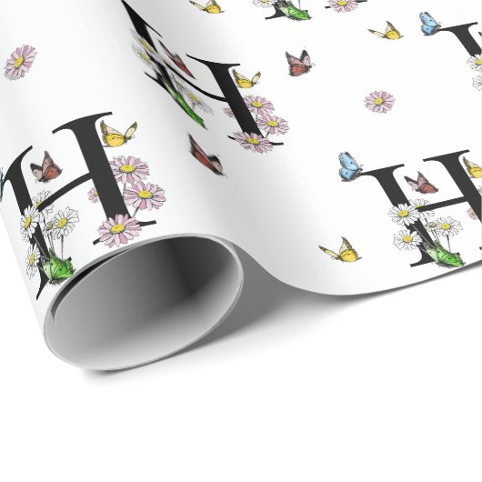 Waterverf vlinder monogram met letter H    Cadeaupapier (Rol Hoek)
