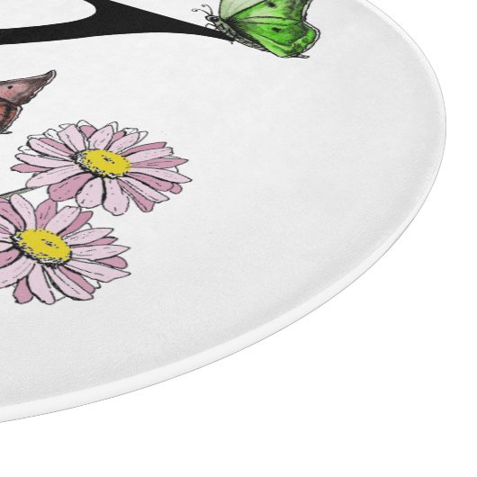 Waterverf Vlinder Monogram met Letter K en Bloemen Snijplank (Hoek)