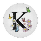 Waterverf Vlinder Monogram met Letter K en Bloemen Snijplank (Voorkant)