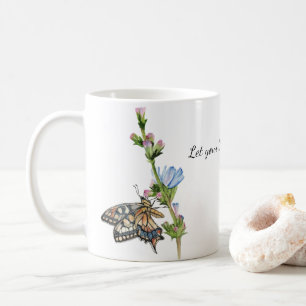 Waterverf vlinder op een cichoreibloem koffiemok