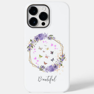 Waterverf vlinder Paarse bloemmotieven Case-Mate iPhone 14 Pro Max Hoesje