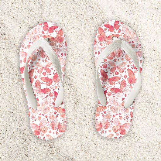 Waterverf vlinder patroon koraal roze kinder teenslippers