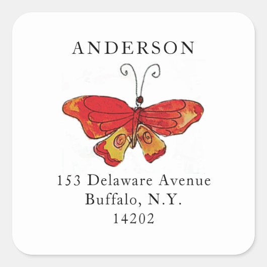 Waterverf vlinder rode handtekening Natuur Tekenin Vierkante Sticker (Voorkant)