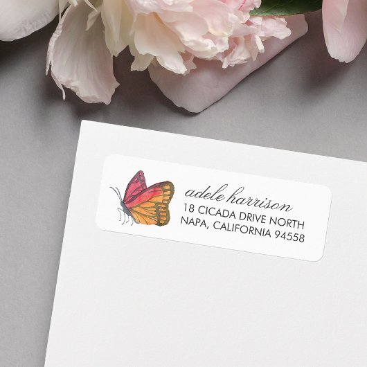 Waterverf vlinder rood etiket