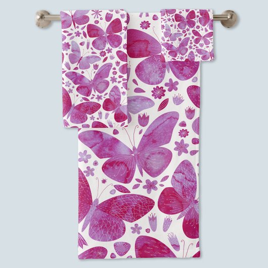 Waterverf vlinder roze bad handdoek