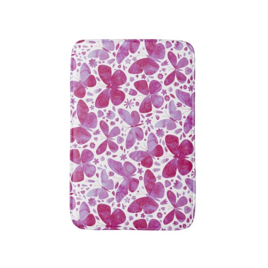 Waterverf vlinder roze badmat (Voorkant Verticaal)