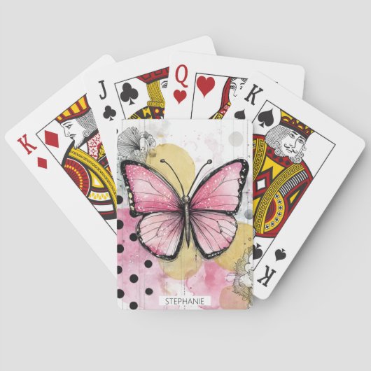 Waterverf Vlinder Roze Boho Natuur Kunst Pokerkaarten (Achterkant)