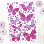 Waterverf vlinder roze briefkaart<br><div class="desc">Magenta roze en witte waterverf vlinders schilderij. Originele kunst van Nic Squirrell.</div>
