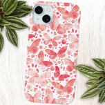 Waterverf vlinder roze iPhone 15 mini hoesje<br><div class="desc">Koraal perzik blush roze en witte waterverf vlinder schilderen om uw telefoon op te kikkeren. Originele kunst van Nic Squirrell.</div>