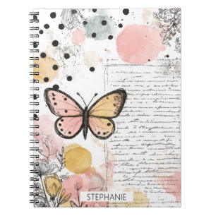 Waterverf Vlinder Roze Goud Boho Natuur Kunst Notitieboek