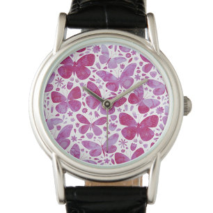 Waterverf vlinder roze horloge