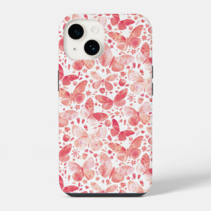 Waterverf Vlinder Roze iPhone 14 Hoesje