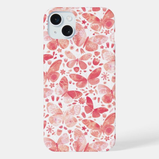 Waterverf Vlinder Roze iPhone Hoesje (Achterkant)
