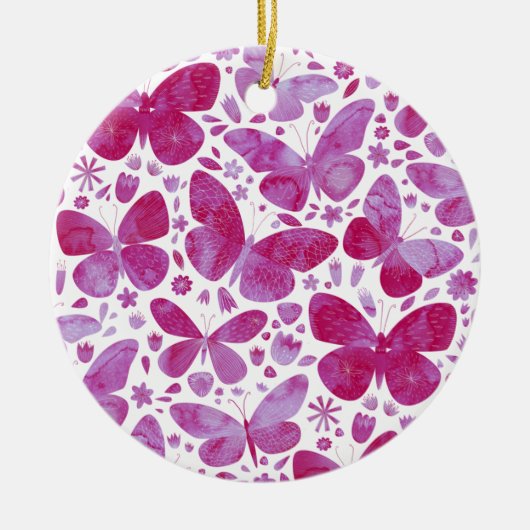 Waterverf vlinder roze keramisch ornament (Voorkant)