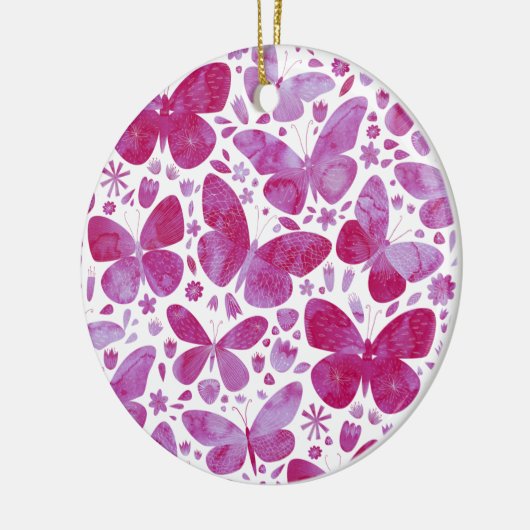 Waterverf vlinder roze keramisch ornament (Links)