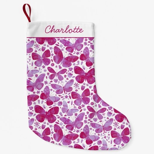 Waterverf vlinder roze kleine kerstsok (Voorkant)